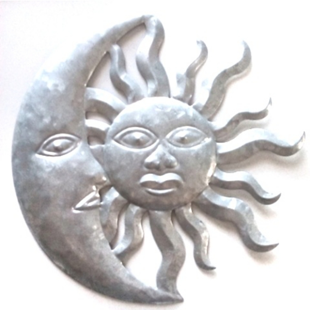 Celestial Sun & Moon Galvanized Metal Wall Art EUC